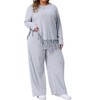 Agnes Orinda Women's Plus Size 2 Piece Crew Neck Asymmetrical Fringe Hem Long Sleeve Ribbed Top and Long Pants Casual Lounge Sets - 2 of 4