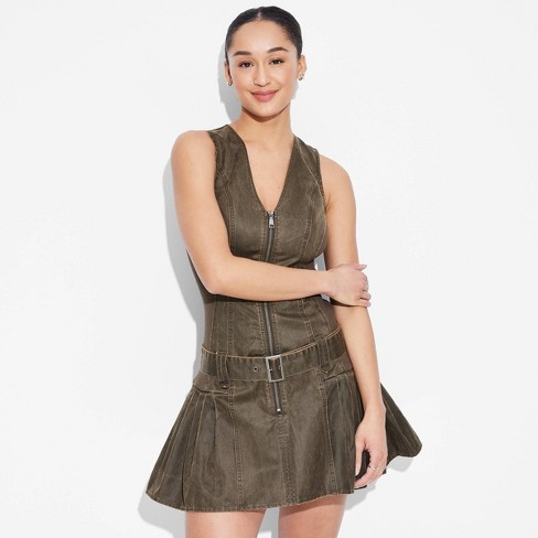 Women's Twill Drop Waist Mini Sundress - Wild Fable™ Dark Brown - image 1 of 3