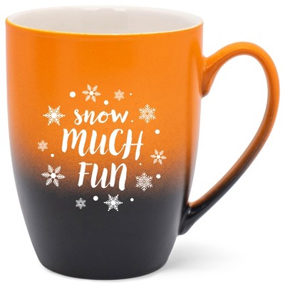 Elanze Designs Snow Much Fun Two Toned Ombre Matte Orange and Black 12 ounce Ceramic Stoneware Coffee Cup Mug