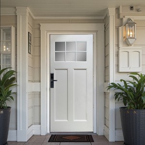 Wooakway 36"W×80"H 6-Lite 2-Panel Exterior Frosted Glass Prehung Front Entry Door Primed Interior Fiberglass Entrance Door - 1 of 4