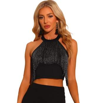 Allegra K Women's Sleeveless Bustier Corset Tops Lace-up Clubwear Party  Crop Top Black Large