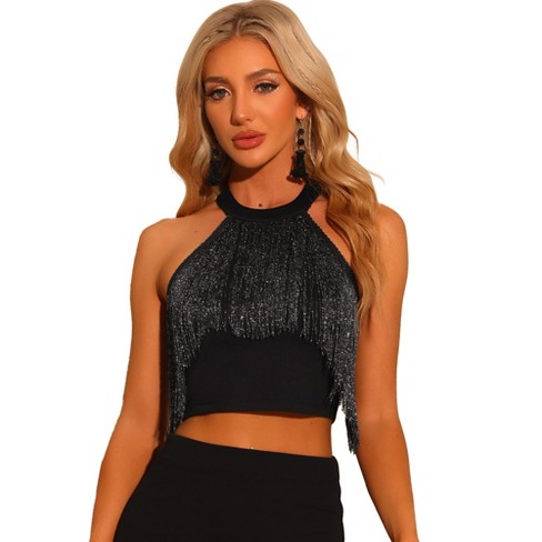 Allegra K Women's Mesh Crop Top Stars Pattern Glitter Sheer See Through  Blouse : Target