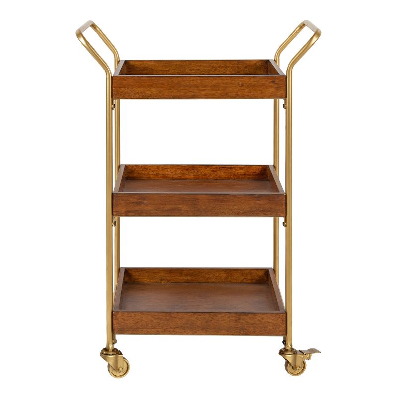 Kate and Laurel Lloyd Rectangle Wood Bar Cart, 23x35, Walnut Brown and Gold, 3 of 6