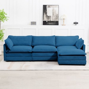 Hyleory 112 in. W 4-Piece Modern Corduroy Fabric Sectional Sofa Couch with Ottoman - 1 of 4