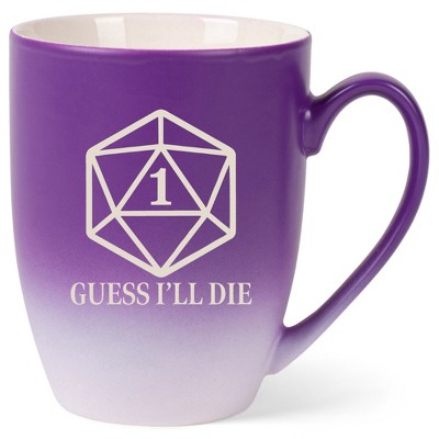 100 North Dice 10 Ounce Purple and White Two Toned Ombre, Comfortably Fits Your Hands, Ceramic Tea Coffee Cup Mug, Guess I'll Die