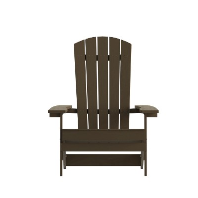 Mahogany Poly Resin Folding Adirondack Chairs with Wide Arms, Set of 2