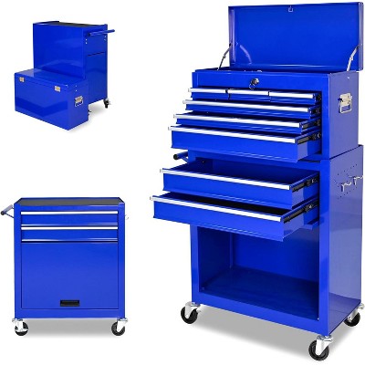 Rolling Tool Chest,8-Drawer 2 in 1 Heavy Duty Metal Tool Chest with Wheels&Adjustable Shelf & Tool Hooks for Garage,Workshop, Blue