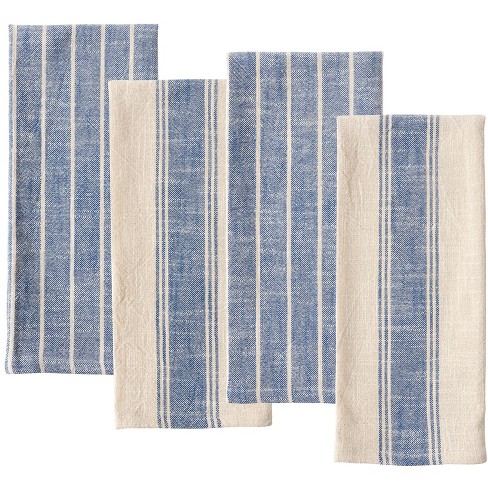 All Cotton and Linen Kitchen Towels Cotton Dish Towels Farmhouse Kitchen Towels White & Navy, 6 Pack, 18 x 28 inch, Blue