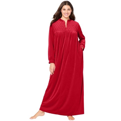 Only Necessities Women s Plus Size Smocked Velour Long Robe 5x Classic Red Target