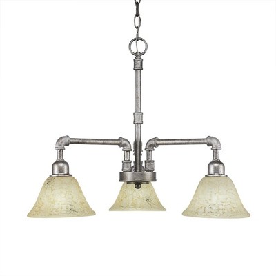 Toltec Lighting Vintage 3 - Light Chandelier in  Aged Silver with 7" Italian Marble Shade