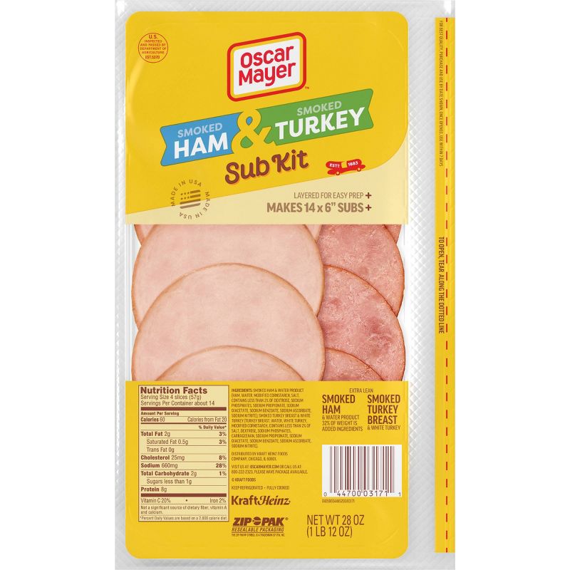 Oscar Mayer Sub Kit with Extra Lean Smoked Ham &#38; Turkey Breast Sliced Lunch Meat - 28oz, 3 of 13