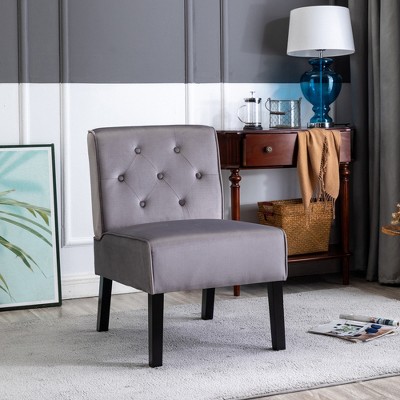 TOAOTBNBO Button Tufted Pattern Accent Chair with Curved Back, Velvet Fabric Armless Chair with Wood Legs Upholstered Chair for Bedroom
