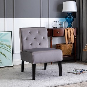 TOAOTBNBO Button Tufted Pattern Accent Chair with Curved Back, Velvet Fabric Armless Chair with Wood Legs Upholstered Chair for Bedroom - 1 of 4