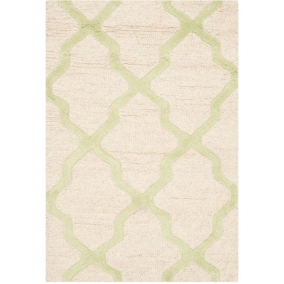 Ivory and Light Green Geometric Wool Area Rug