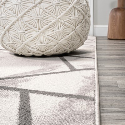 Grey Geometric Abstract 4' x 6' Easy-Care Synthetic Area Rug