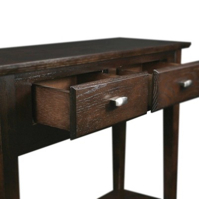 Chocolate Oak Slim Hall Console Table with Storage
