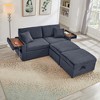 Convertible Sectional Sofas Corduroy Loveseat Sofa with Double Storage Ottomans, Adjustable Armrest Table with USB Port, Super Soft Chaise Lounge - 2 of 4