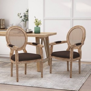 Set of 2 Judith French Country Wood and Cane Upholstered Dining Chairs - Christopher Knight Home - 1 of 4