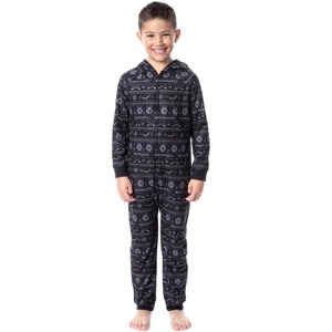 Harry Potter Boys' Hogwarts Christmas Sweater Hooded Union Suit Pajama Black - 1 of 4