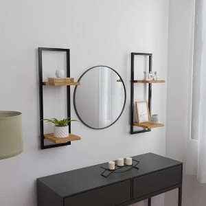 vidaXL Wall Shelves 2 pcs 9.8 in.x9.8 in.x29.5 in. Solid Wood Acacia and Steel - 1 of 4