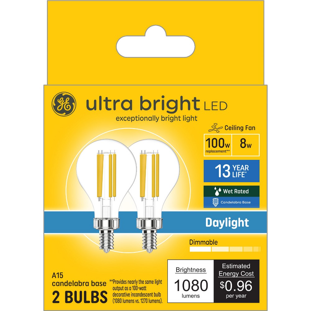 Photos - Light Bulb GE 2pk 100W Ultra Bright A15 LED Ceiling Fan Bulbs Daylight