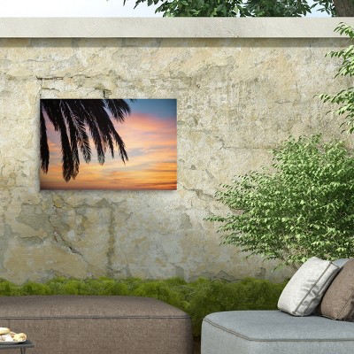 Sunset Palm Landscape Outdoor Canvas Print in Black and Orange