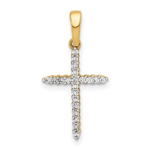 Black Bow Jewelry 14k Yellow or White Gold 1/6 Ctw Diamond Cross Pendant, 12 x 24mm - 1 of 4