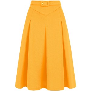 INSPIRE CHIC Women's Belted Waist Casual Knee Length Pleated A-Line Skirt - 1 of 4