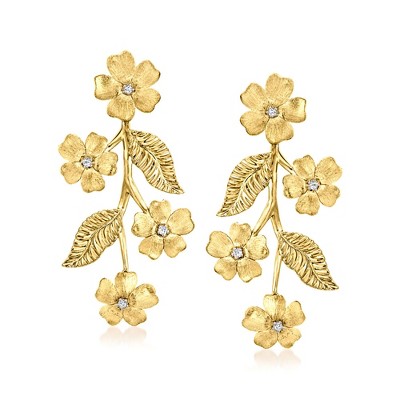 Ross-Simons 0.10 ct. t.w. Diamond Flower Vine Drop Earrings in 18kt Gold Over Sterling