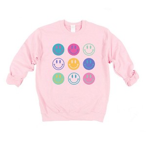 Simply Sage Market Women's Graphic Sweatshirt Stacked Smiley Faces - 1 of 2
