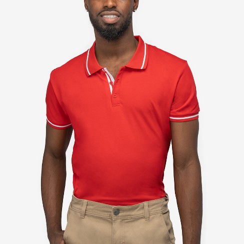 Red and White Mens Tipped Short Sleeve Polo Shirt - Red/White Small / Red and White