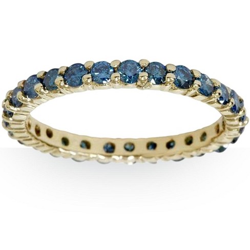 Pompeii3 1 1/2ct Round Treated Blue Genuine Diamond Eternity Wedding Ring 14K Yellow Gold - image 1 of 4