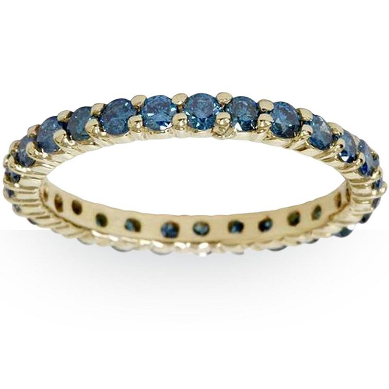 Pompeii3 1 1/2ct Round Treated Blue Genuine Diamond Eternity Wedding Ring 14K Yellow Gold, 1 of 6