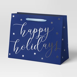 Happy Holidays on Blue Large Christmas Gift Bag - Wondershop™ - 1 of 3