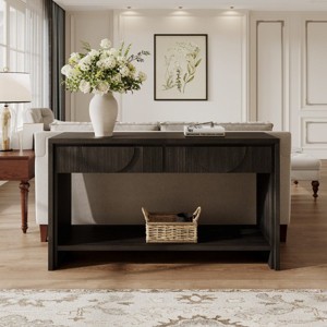 55.12" Farmhouse Console Table with Storage Drawers, 2-Tier Entryway Table with Open Shelf for Hallway, Living Room, or Office – The Pop Home - 1 of 4