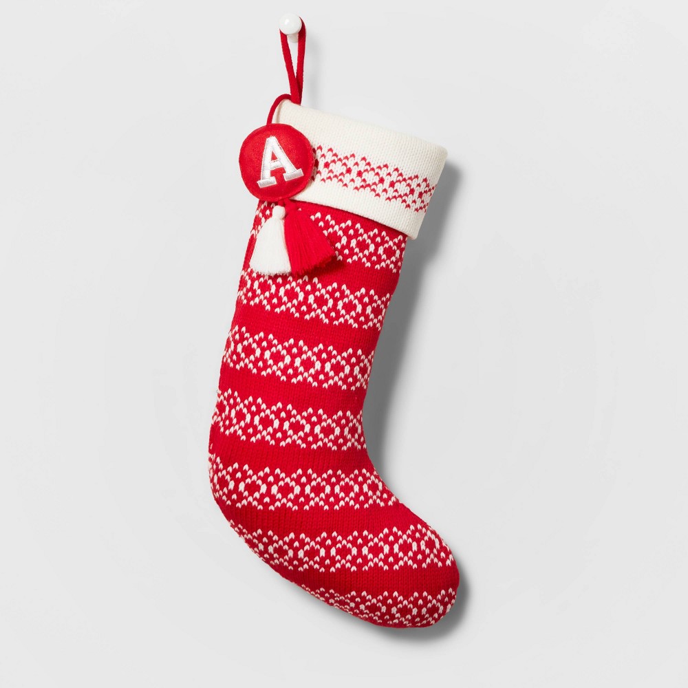 Knit Fair Isle Monogram Christmas Stocking Red/White A - Wondershop