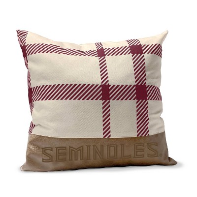 NCAA Florida State Seminoles Farmhouse Plaid Faux Leather Throw Pillow