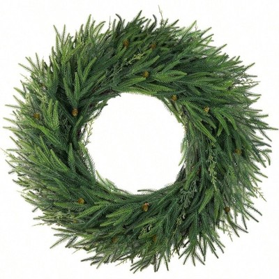 30 inch artificial Norfolk pine wreath greenery for front door porch farmhouse holiday outdoor hanging decor