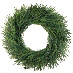 30 inch artificial Norfolk pine wreath greenery for front door porch farmhouse holiday outdoor hanging decor - 1 of 4
