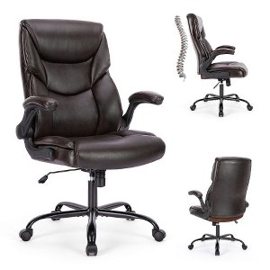 CAVINAS High-Back PU Leather Home Desk Chair with Adjustable Flip-Up Armrests, Ergonomic Office Chair, 360° Swivel Computer Desk Chair - 1 of 4