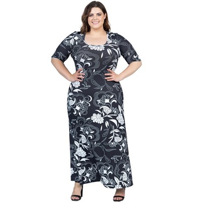 24seven Comfort Apparel Womens Floral Elbow Sleeve Loose Long Casual Maxi  Dress, Dresses, Clothing & Accessories