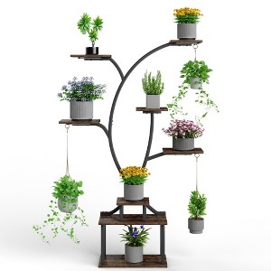 VECELO Plant Stand Indoor with Grow Lights, Indoor Plant Shelf, Metal Plant Flower Display Shelf, Tree-Shaped Plant Rack - 1 of 4