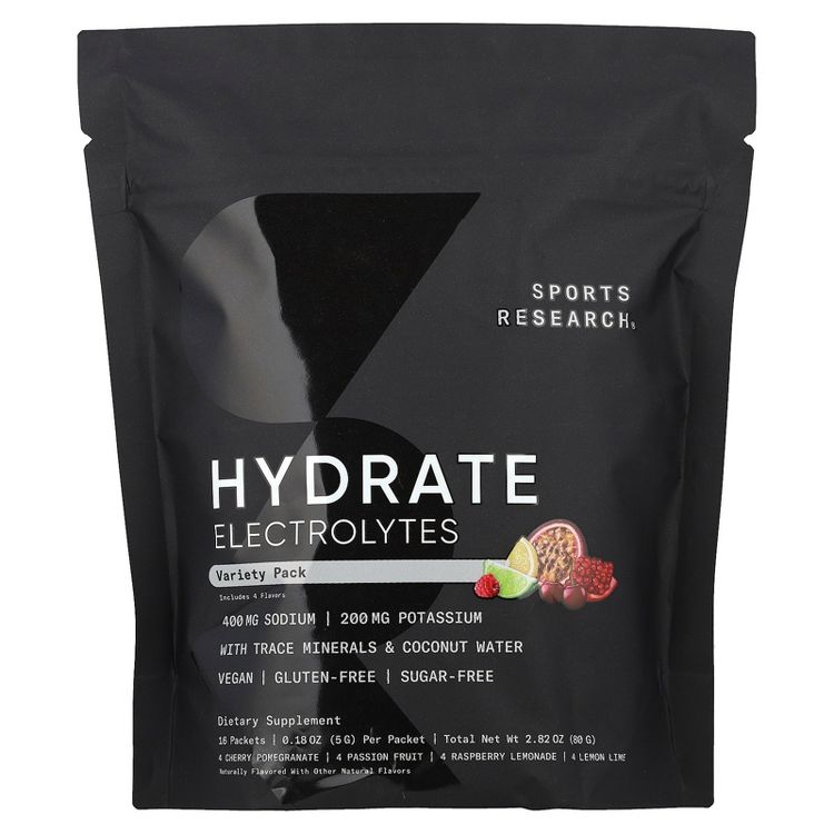 Sports Research Hydrate Electrolytes, Variety Pack, 16 Packets, 0.18 oz (5 g) Each, 1 of 3