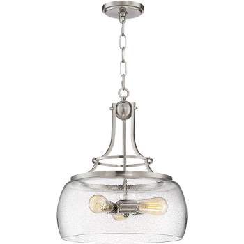 Franklin Iron Works Charleston Satin Nickel Pendant Chandelier 16" Wide Modern Seeded Clear Glass 3-Light LED Fixture for Dining Room Kitchen Island
