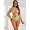 Elerevyo Women's Cut Out Ring Plunge Neck Shirred Long Sleeves Mesh Tummy Control Monokini Swimsuit 1 Pc - 4 of 4