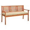 vidaXL Solid Eucalyptus Wood 3-Seater Patio Bench - Weather Resistant Outdoor Seating with Cream Cushion - Perfect for Garden, Terrace or Patio - 2 of 4