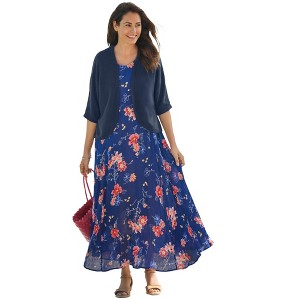 Woman Within Plus Size Rib Trim Cardigan Shrug - 1 of 4