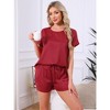 INSPIRE CHIC Women's Satin Silky Pajama Set Short Sleeve Round Neck Top Slit Shorts Sleepwear Set - 2 of 4
