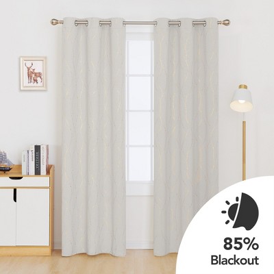 Deconovo Gold Wave Line and Dots Curtain Panel Pair(2 Panel)