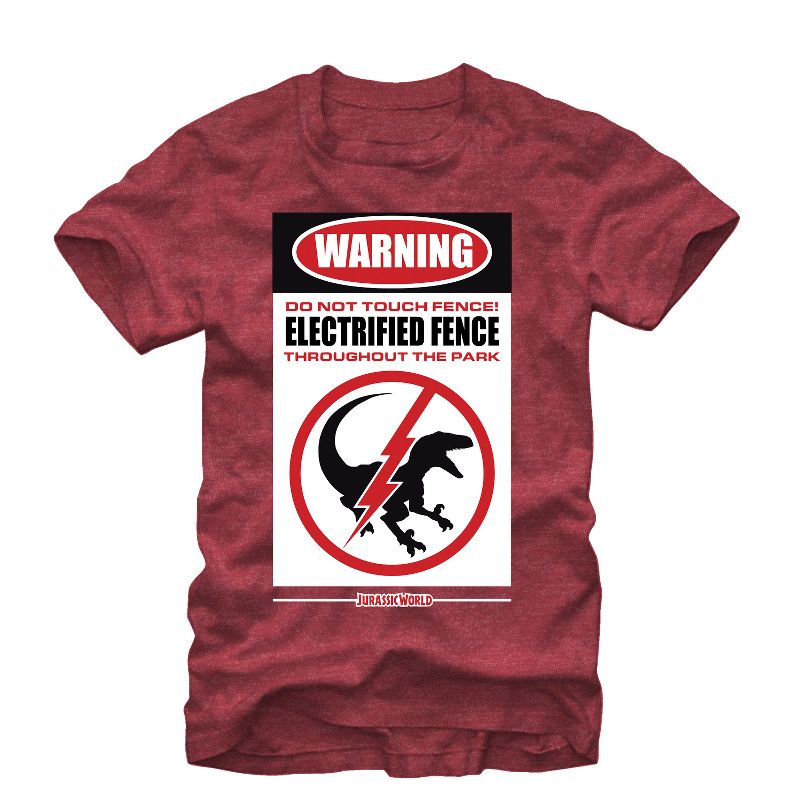 Men's Jurassic World Warning Electrified Fence T-Shirt, 1 of 5